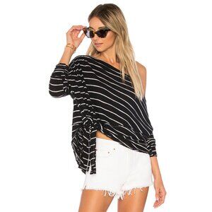 Free People Striped Love Lane Tee Black & White Off The Shoulder Small